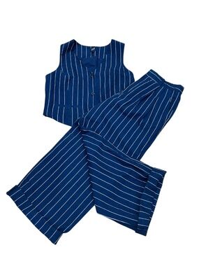 GAP Pinstripe Vest Pants Set Outfit Women's Size M 10 Pant Suit